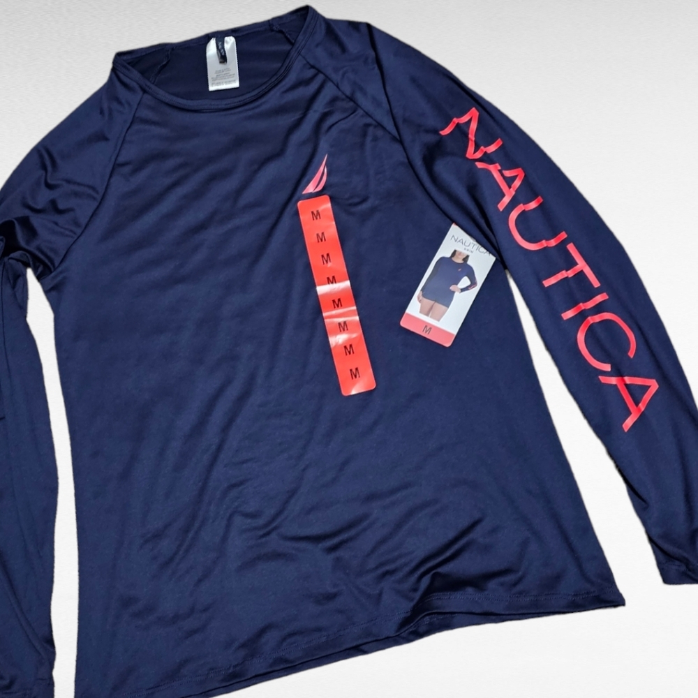 Nautica Dark Blue Long Sleeve 30+ UPF Rash Guard Swim Shirt Medium